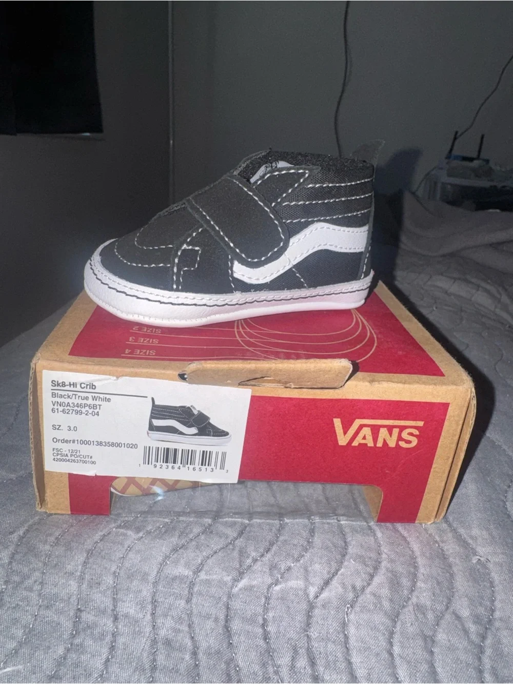 Vans Black and White Sk8-Hi Crib Velcro Baby Sneakers